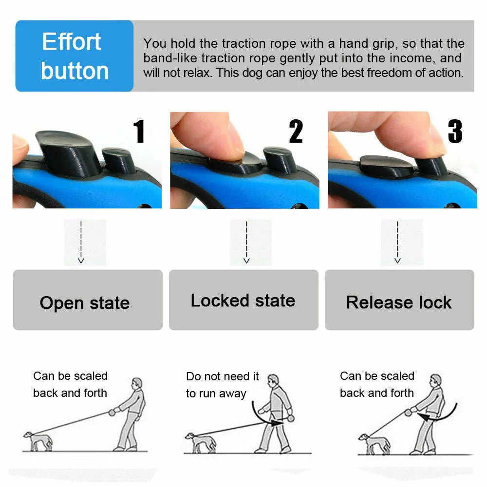 Automatic Retractable Dog Leash - Dual Size Options with Brake & Lock Safety System - PetAndCamping