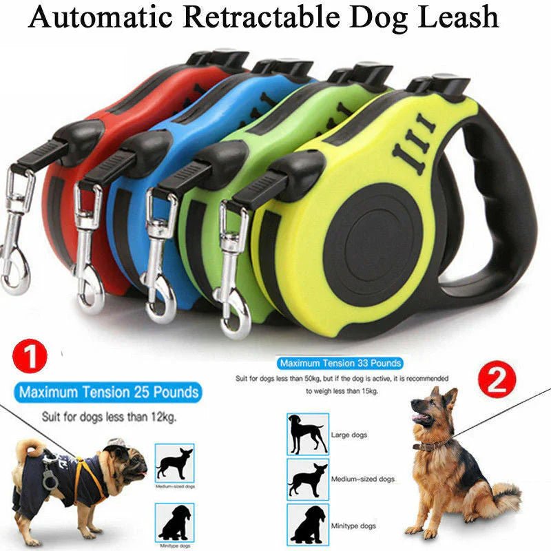 Automatic Retractable Dog Leash - Dual Size Options with Brake & Lock Safety System - PetAndCamping
