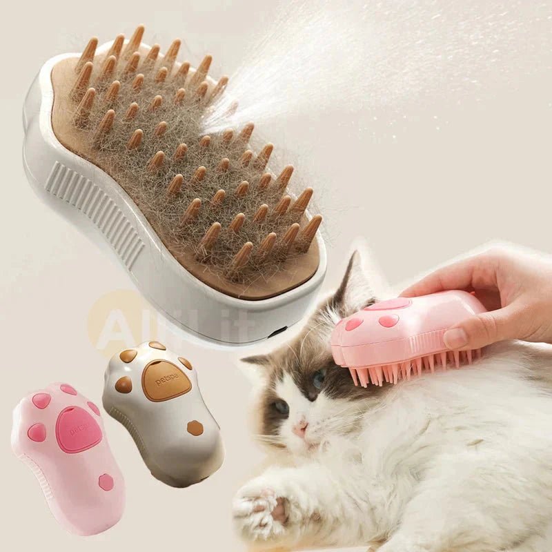 Electric Cat Steam Brush β 3 - In - 1 Pet Grooming Comb with Water Spray for Cats and Dogs, USB Rechargeable - PetAndCamping